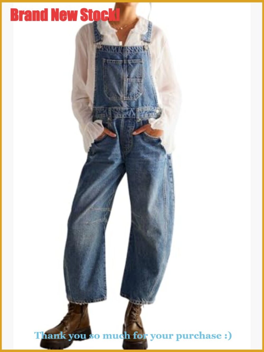Denim Bib Overalls Barrel Wide Leg Baggy Adjustable Strap Jumpsuit - Picture 2 of 7